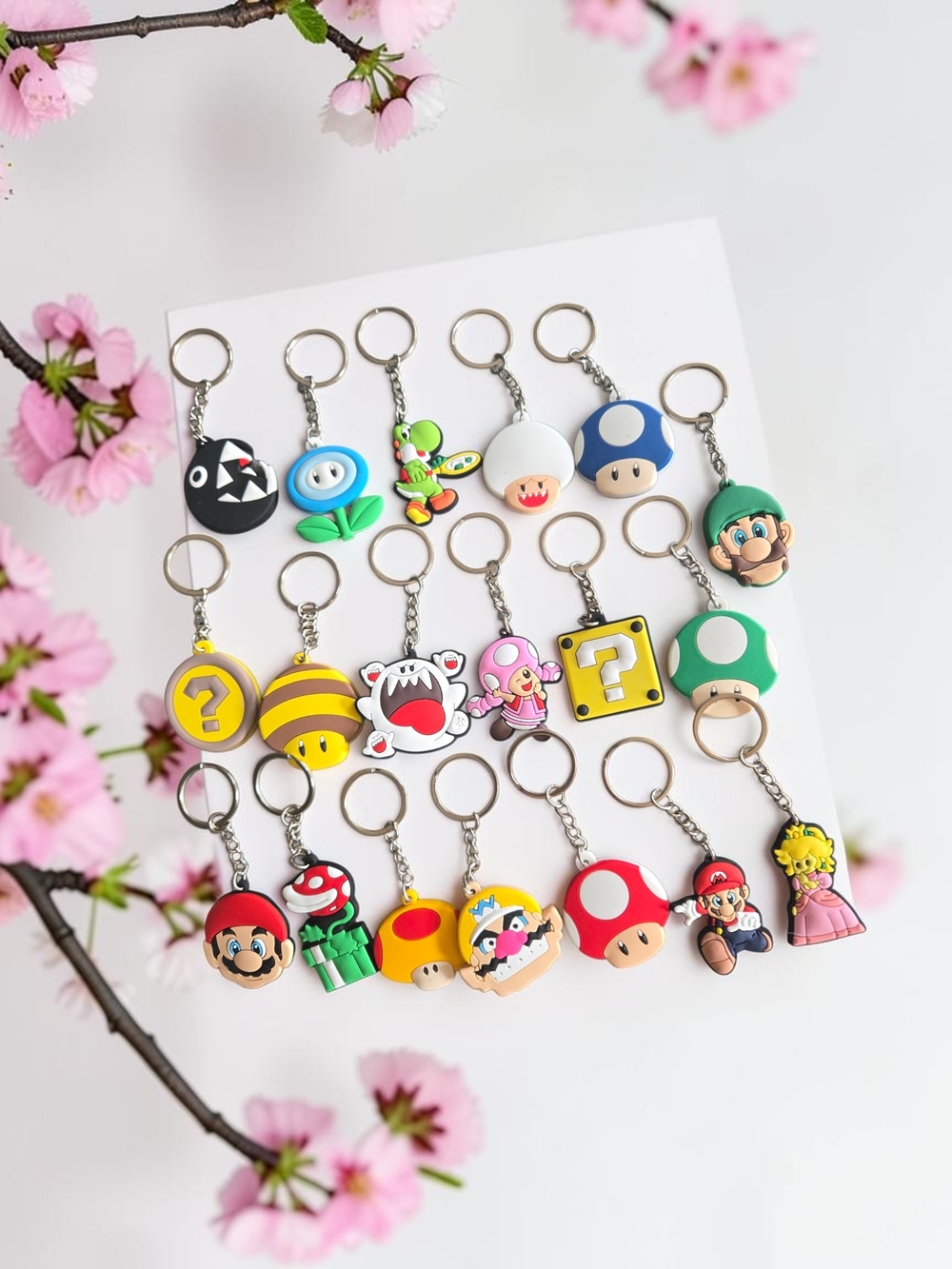 Super Mario Character Keychain Lot of 19 – Mario Luigi Yoshi Peach Toad Wario